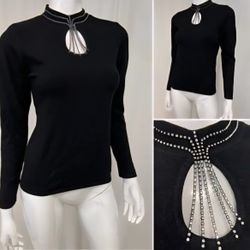 LIKE NEW BLACK LONG SLEEVED BELLDINI TURTLE NECK SWEATER RHINESTONE BLING KEYHOLE TOP SHIRT BLOUSE SIZE SMALL SM