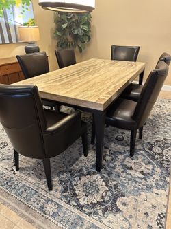 Travertine Table And Leather Chairs