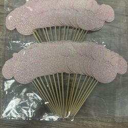 New 36 Count Pink Glitter  Minnie Mouse With Bow Cupcake Toppers 