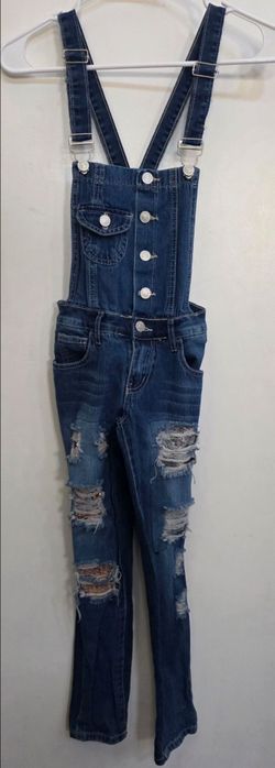 Girls distressed Sequin Denim Overalls Size 10