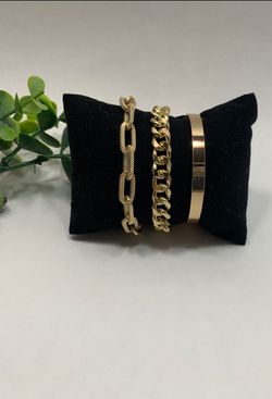 Punk Style 3pcs/Set Curb Cuban Multilayer Link chain bracelet, Gold Color