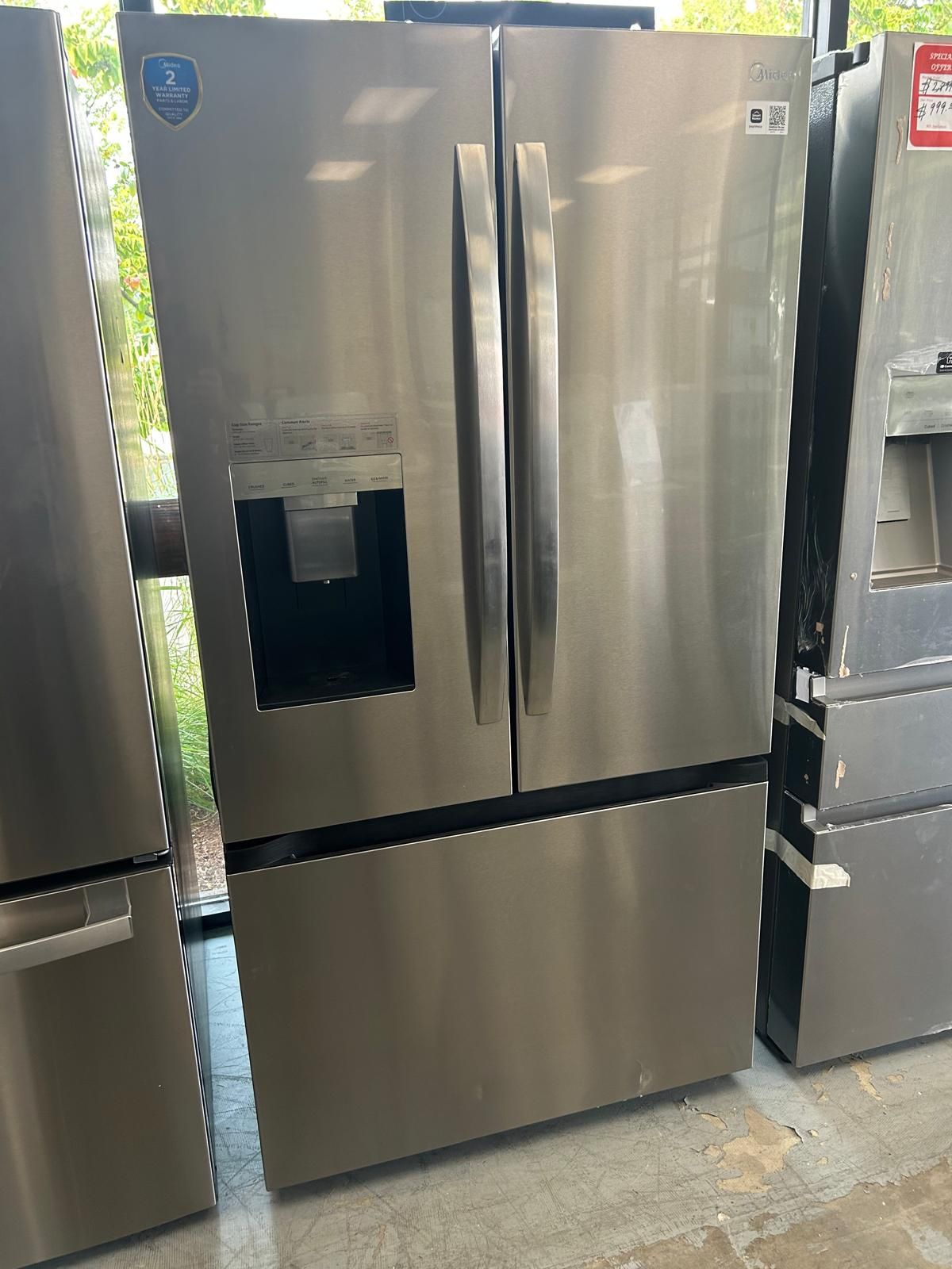 Midea Standard-Depth OneTouch Autofill 28.9-cu ft 3 -Door Smart Compatible French Door Refrigerator with Dual Ice Maker with Water and Ice Dispenser