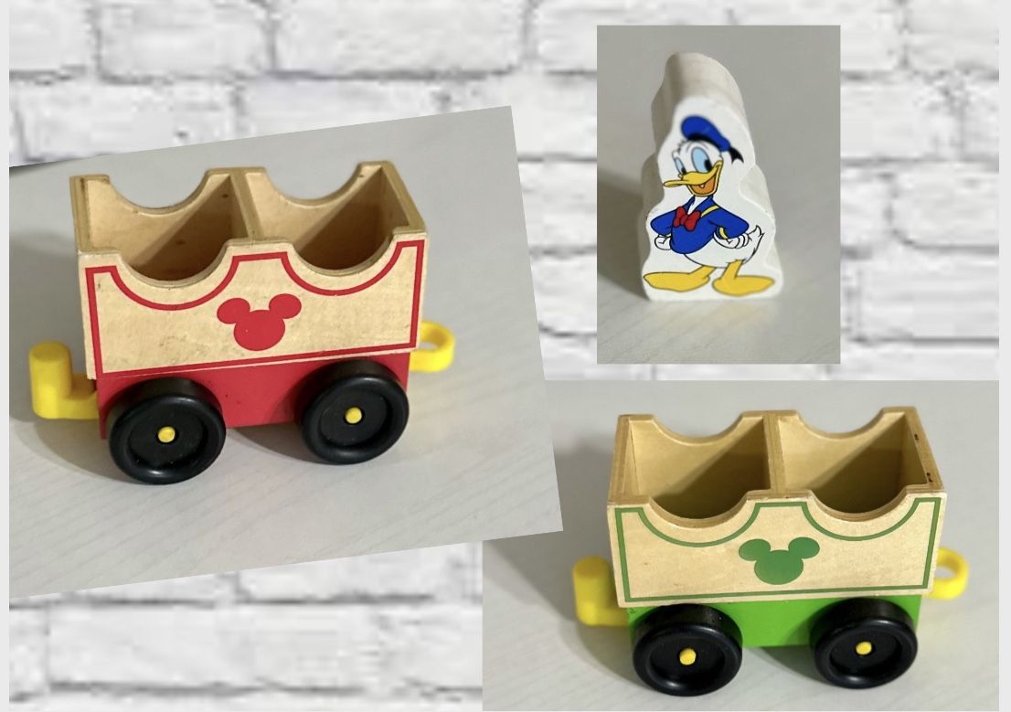 Melissa & Doug Wooden Train Carts & Donald Duck Set of 3 Mickey Mouse Disney
