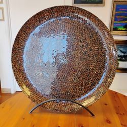 Glass Tile Mosaic Decorative Platter With Heavy Metal Stand