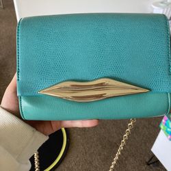 DVF Leather Crossbody Bag – Turquoise, Gently Used