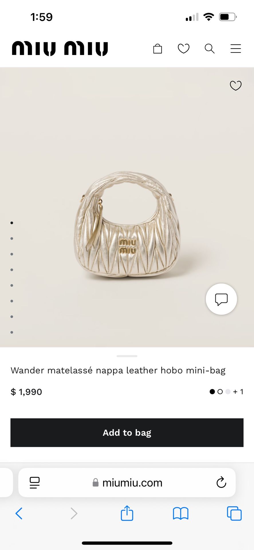 Miu Miu Wander Matelasse Mini Hobo Bag