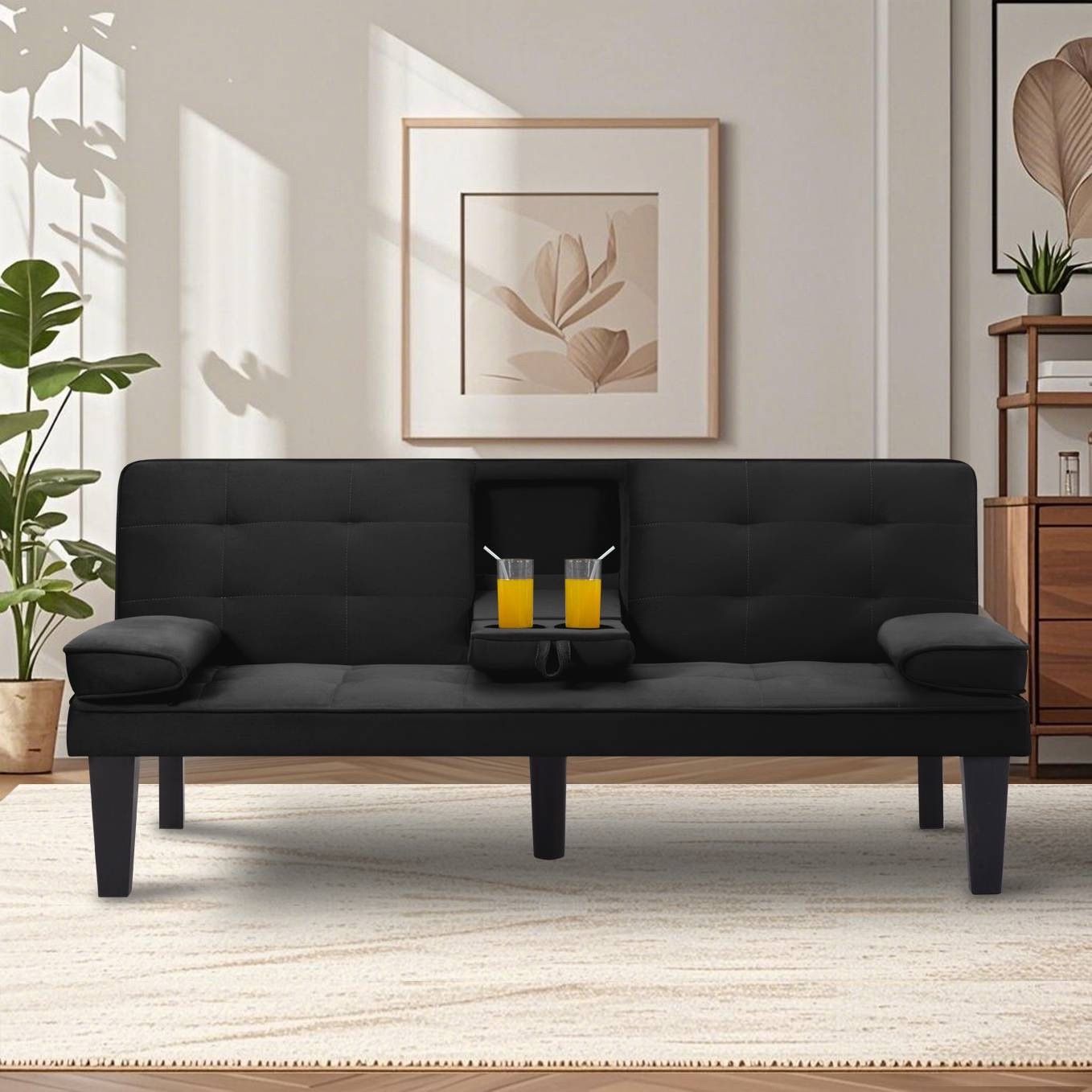 Black/Grey Futon Sofa Bed with Cup Holders - Walmart Return - $40