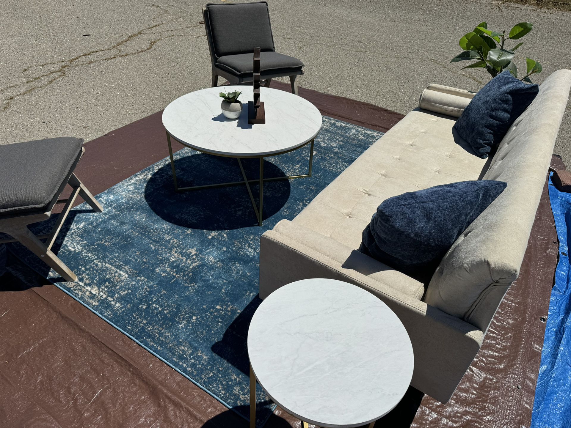 Velvet Sofa, Accent Chairs, Accent Tables, Rug