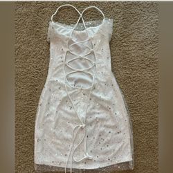 Fancy Sequined White Mini Dress by Lucy in The SkyLines