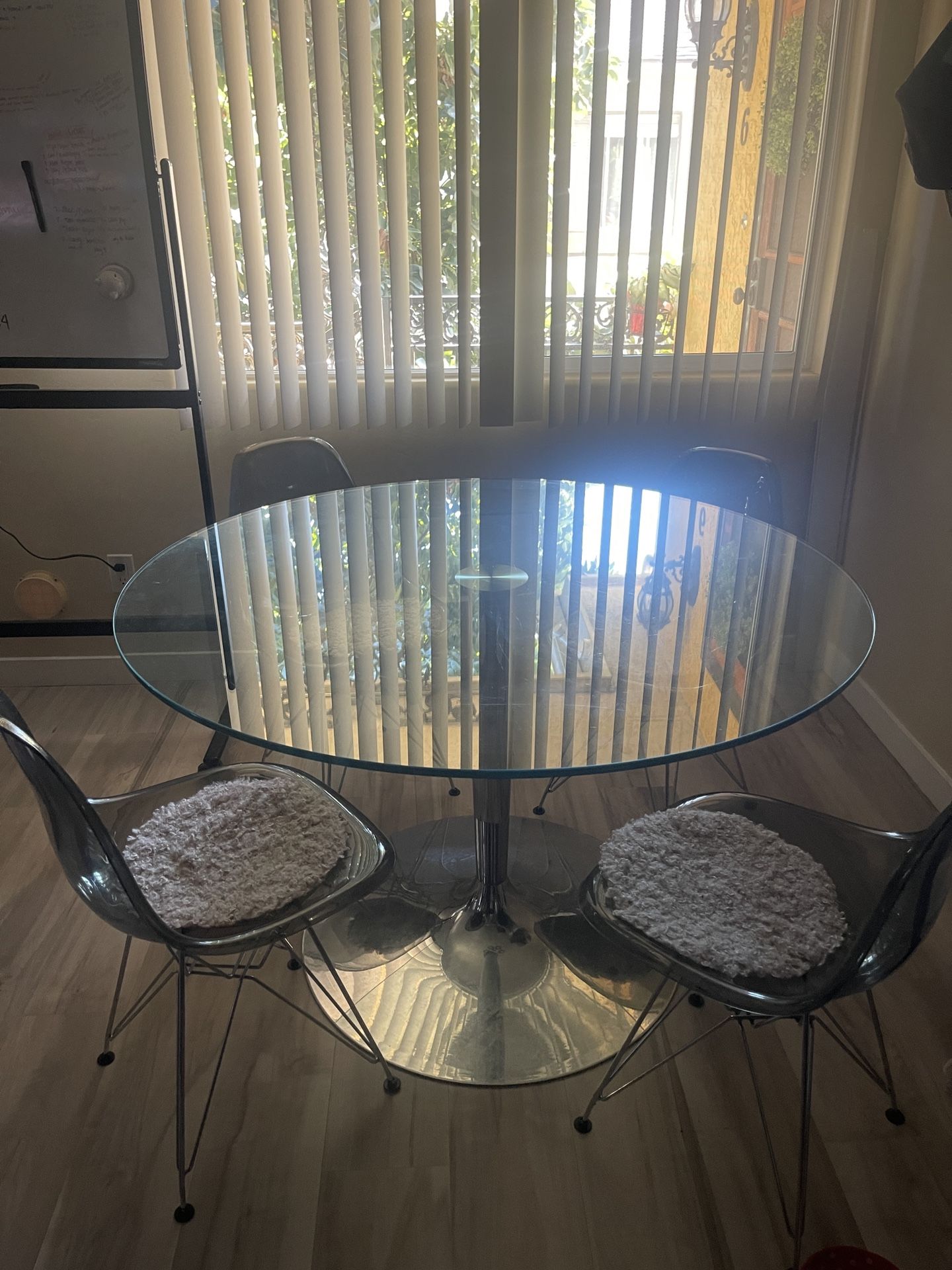 Modern Glass Dining Table + 4 Acrylic Chairs (Great Condition!) 