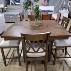 Counter Height 6 Piece Solid Kitchen or Dining Set with Lazy Susan - New 