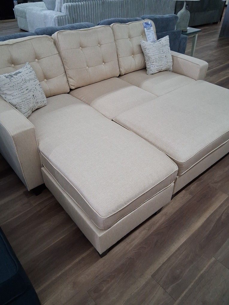 Sofa Chaise + Ottoman In Beige