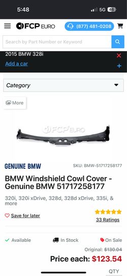 BMW F Chassis Windshield Cowl Cover - Genuine BMW (contact info removed)8177