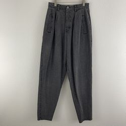 Vintage 90s Dark Grey Black High Rise Grunge Pleated Tapered Leg Trouser Pants