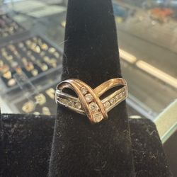 14KT Two Tone Ring W/ Natural Diamonds 39024-1