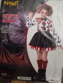 Little Girls Sinister Clown Costume Size 10/12
