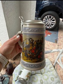 “Lot of 10 Vintage German Beer Steins Ceramic Porcelain Pewter Lids Collectible”