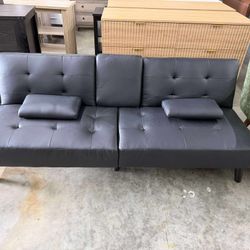 Futon Sofa Bed, Leather Foldable Couch, Reclining Sleeper