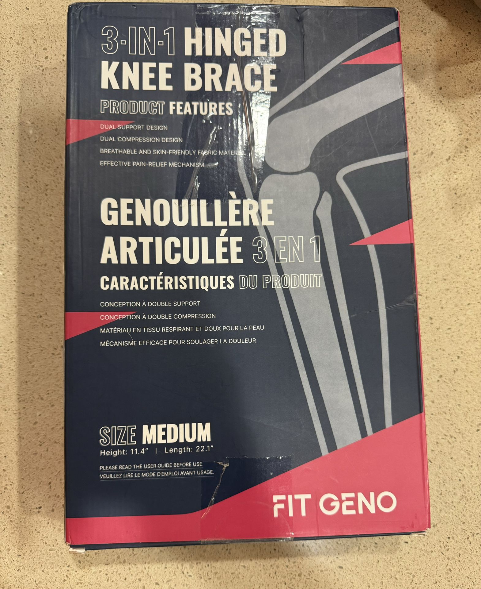3-in-1 Hinged Knee Brace with Side Stabilizers Size Medium Fit Geno OPEN BOX