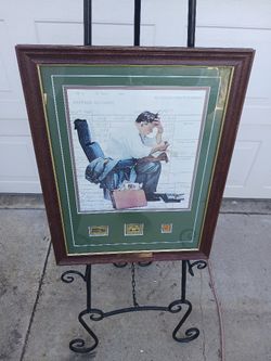 Pair Of Vintage FrMes Matted Norman Rockwell Expenses And Beating The Deadline Prints With Stamps
