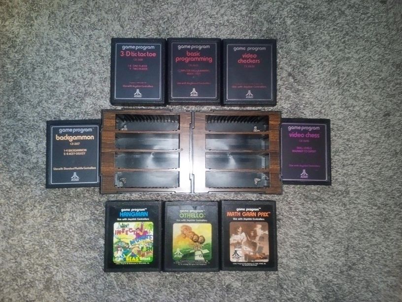 Atari 2600 Educational & Board Games Lot of 8 Tested Working + Storage See Pics 