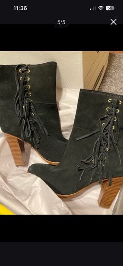 $45-Coach Black Suede Lace-Up Heeled Ankle Boots