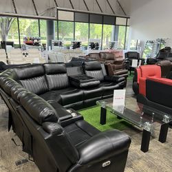 Power Recliner Black Sectional with Bluetooth Speaker and LED