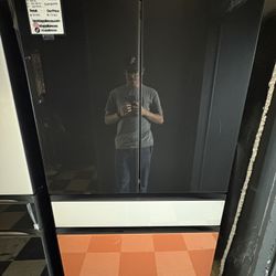 Samsung Bespoke 4 Door Refrigerator In Charcoal, White, And Clementine Glass