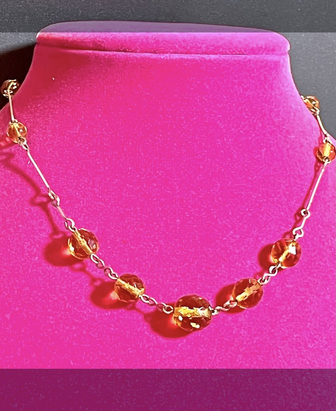 Vintage Costume Citrine Station Necklace