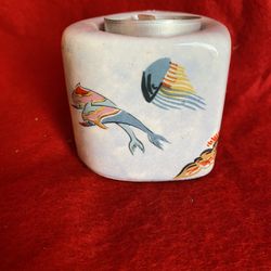 2.25 Inch Heart Shaped Greek Candle Holder With Hand Painted Design Imported Greece (2 available)