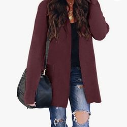 BRAND NEW WITH TAGS Burgundy Cardigan From ZESICA With Pockets & Ribbed Detail - Large 