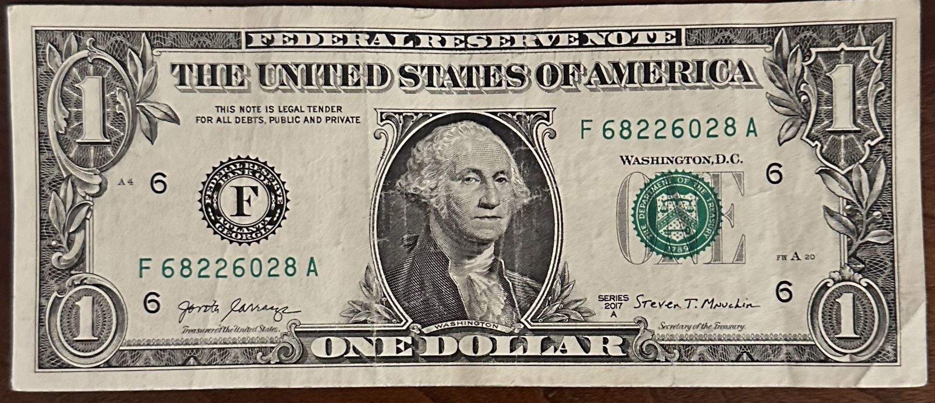 $1 Dollar Bill ^ Fancy Serial Number ^