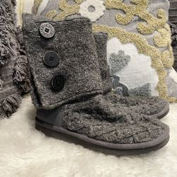UGG Gray Cardy Lattice Women's Size 7 Sweater Knit Boots 