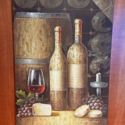 Wine and cheese painting on stetched canvas