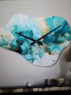 Teal gold abstract clock
