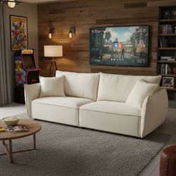 🎄Xmas Sale🎄Homy Casa · Phoenix 88” 3-Seater Linen Fabric Sofa · Modern Beige Comfort