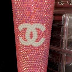 Pink Rhinestone Double C Tumbler 
