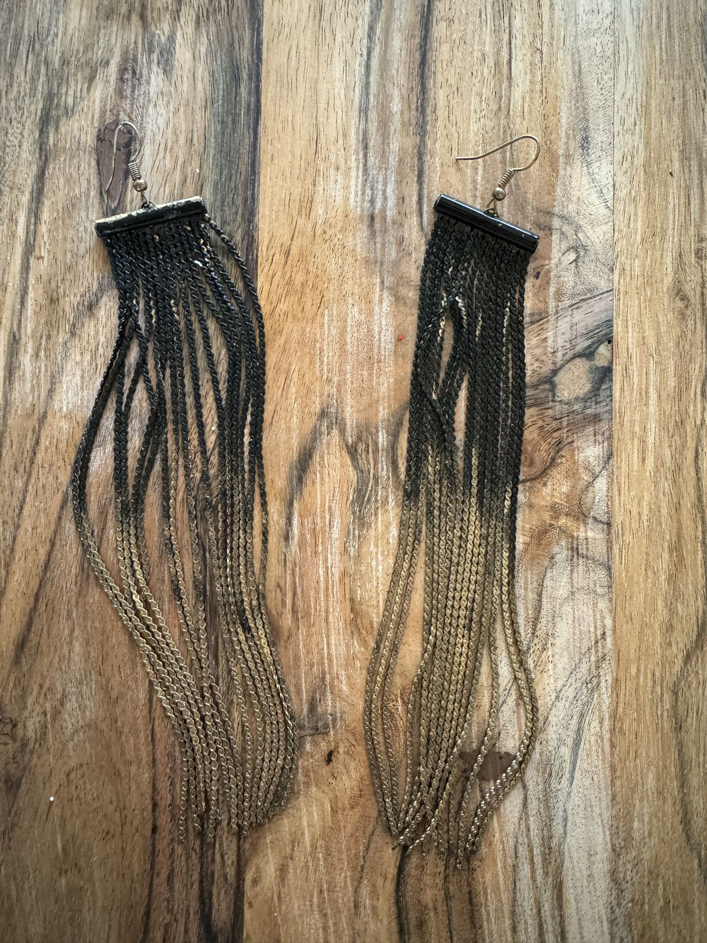 Black And Goldtone Long Earrings