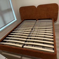 Rust-Orange Upholstered Bed Frame