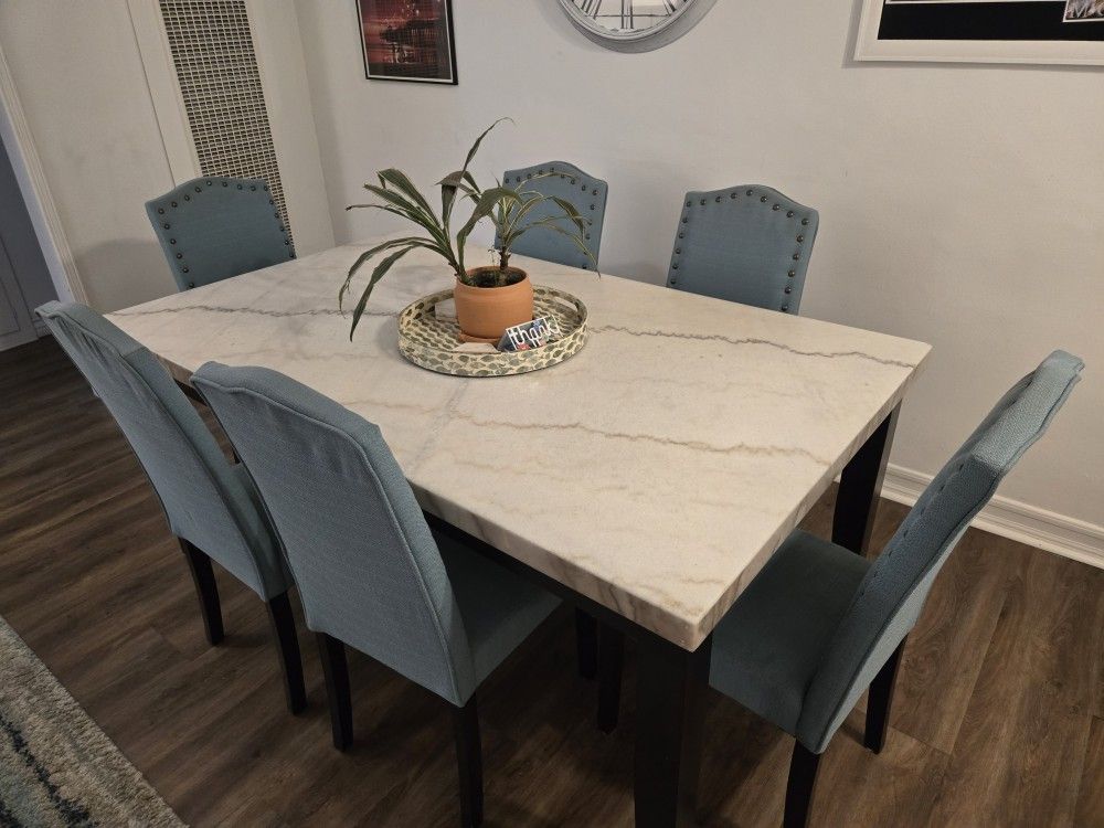 Solid Marble Dining Room Table with Chairs