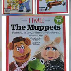 TIME magazines celebrating popular animated franchises: The Muppets, The Simpsons, and SpongeBob SquarePants