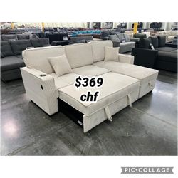 Beige Corduroy Sectional Sleeper Sofa With Pull Out Bed  // Black Friday Sale !
