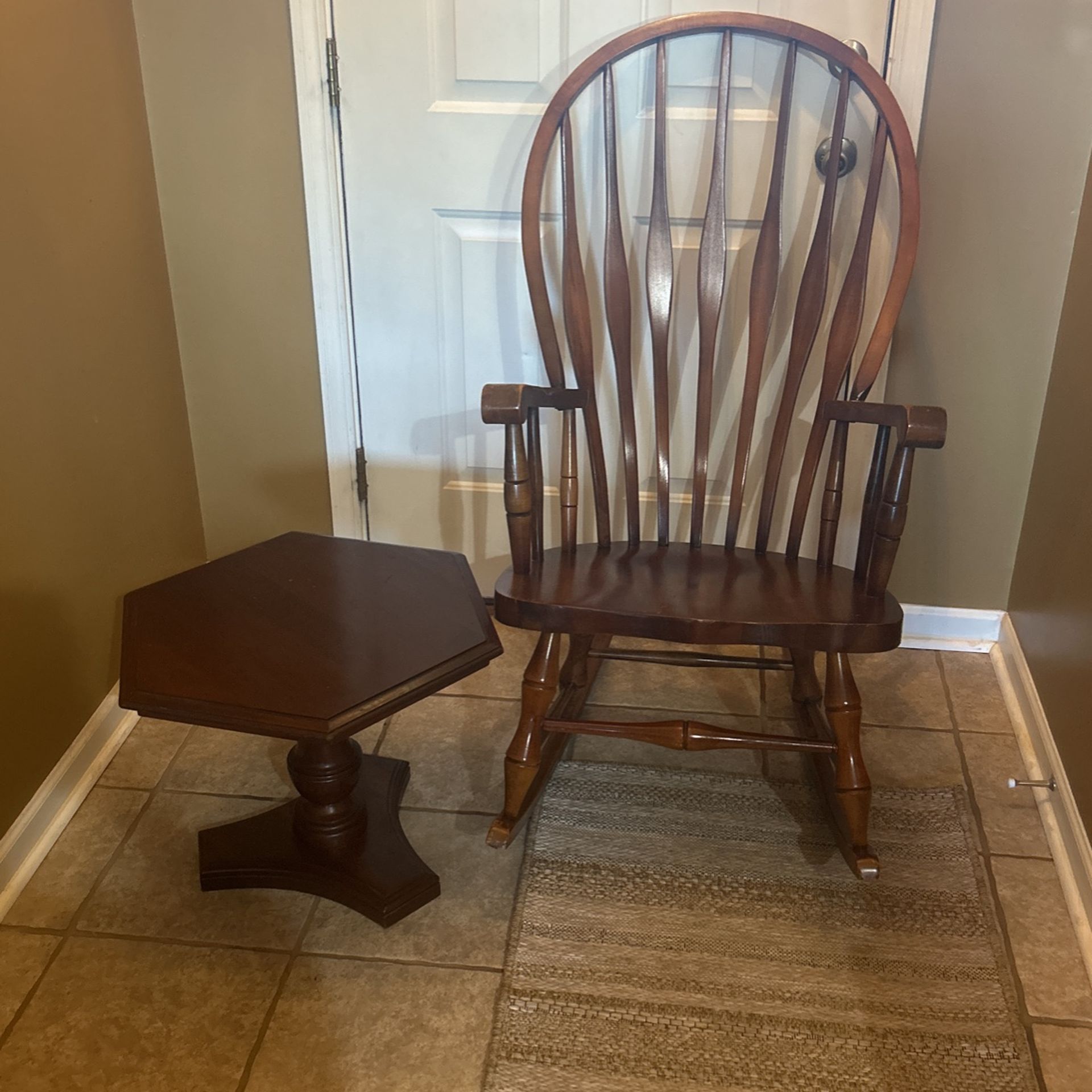 Solid Wood Antique Rocker And Side Table 