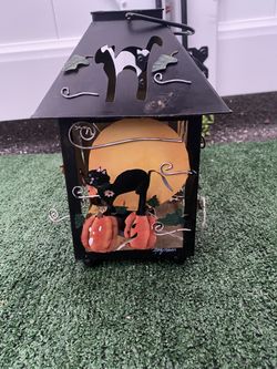Black Cat Lantern with Pumpkins
