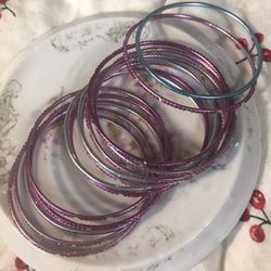 14 Assorted Color Glitter Bangle Bracelets 