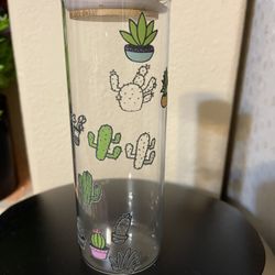 Cactus Design Clear Glass Vase 