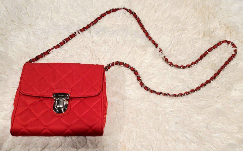 PRADA Pattina Shoulder Chain Red Quilted Cross Body Bag with Authenticity card