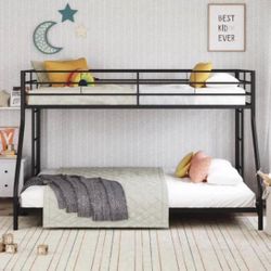 Twin over Full Low Profile Metal Bunk Bed, Black