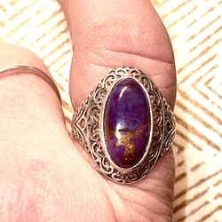 Sterling silver, purple turquoise ring size 10