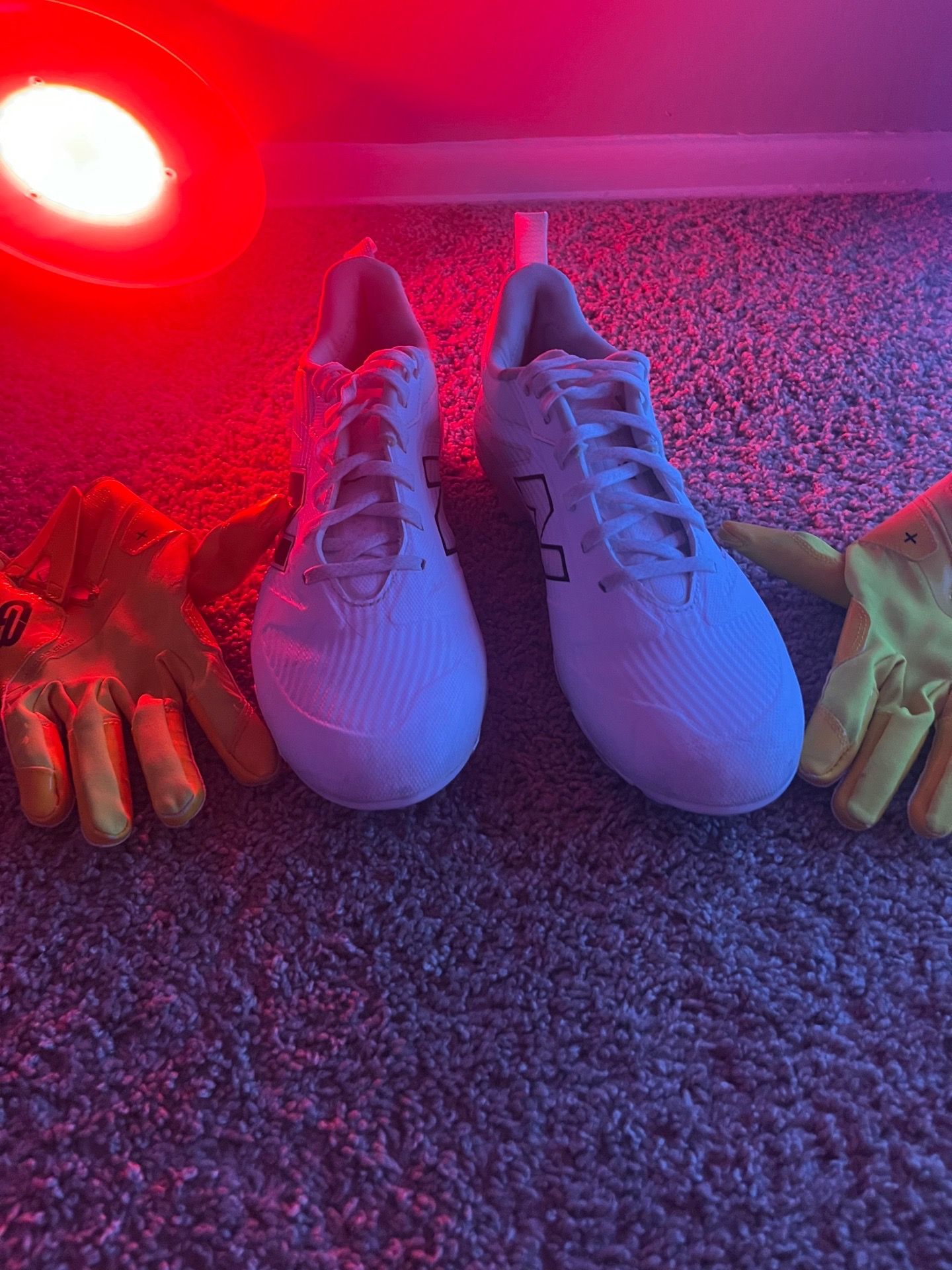 Yellow LARGE grip boost gloves and white size 11 cleats